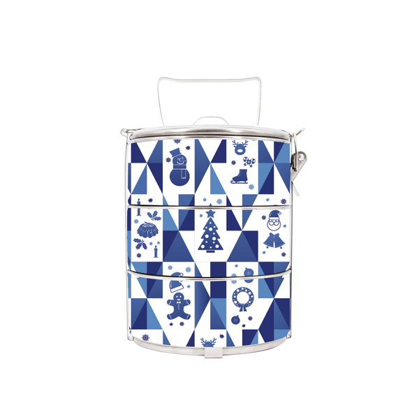 BDARI Tiffin Carrier - Abstract Christmas Blue