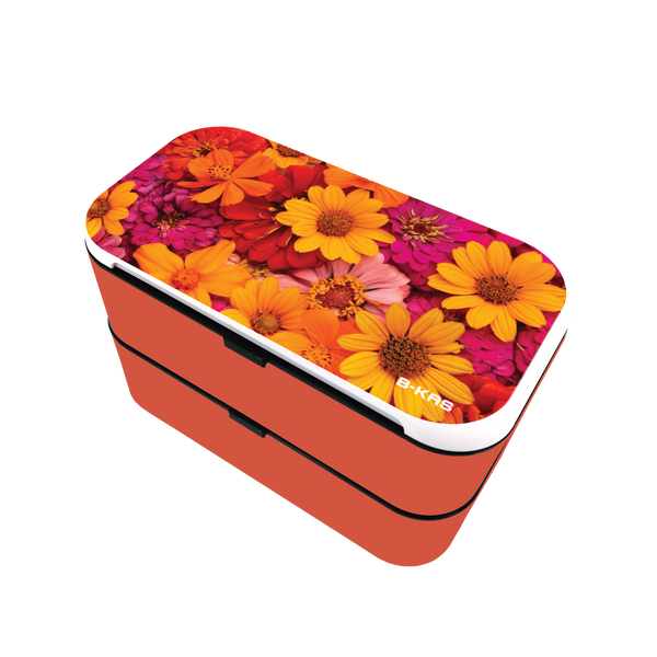 B-KAS 1.2L Bento Lunch Box - Orange Pink Floral